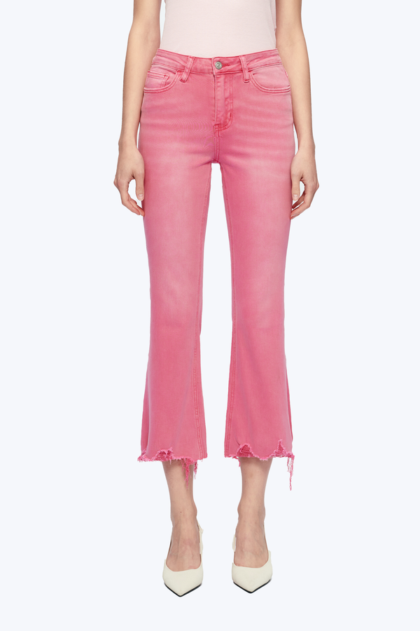 High Rise Vintage Crop Flare Denim Jeans-Flare & Bootcut-BAYEAS