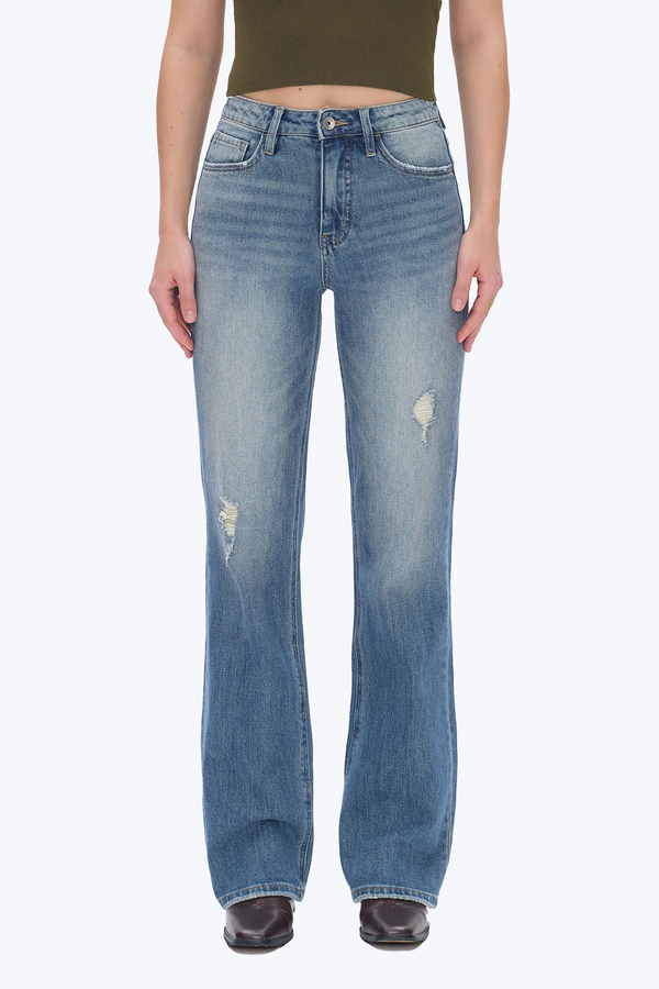 Faded Wash Classic Jeans-Wide Leg-BAYEAS