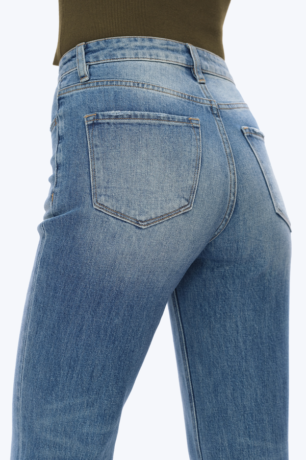 Faded Wash Classic Jeans-Wide Leg-BAYEAS