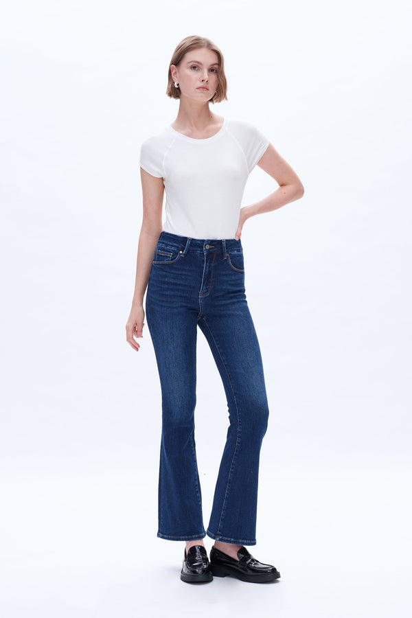 High Rise Bootcut Flare Denim Jeans-Flare & Bootcut-BAYEAS