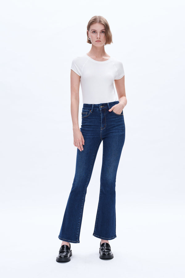 High Rise Bootcut Flare Denim Jeans-Flare & Bootcut-BAYEAS