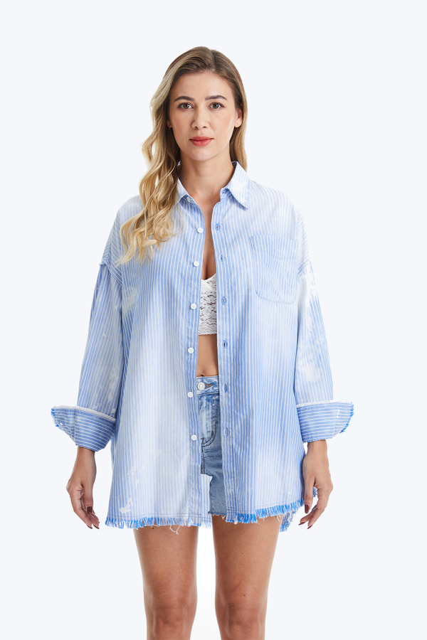 Women's Ragged Long Sleeve Loose Shirt-Shirts-BAYEAS