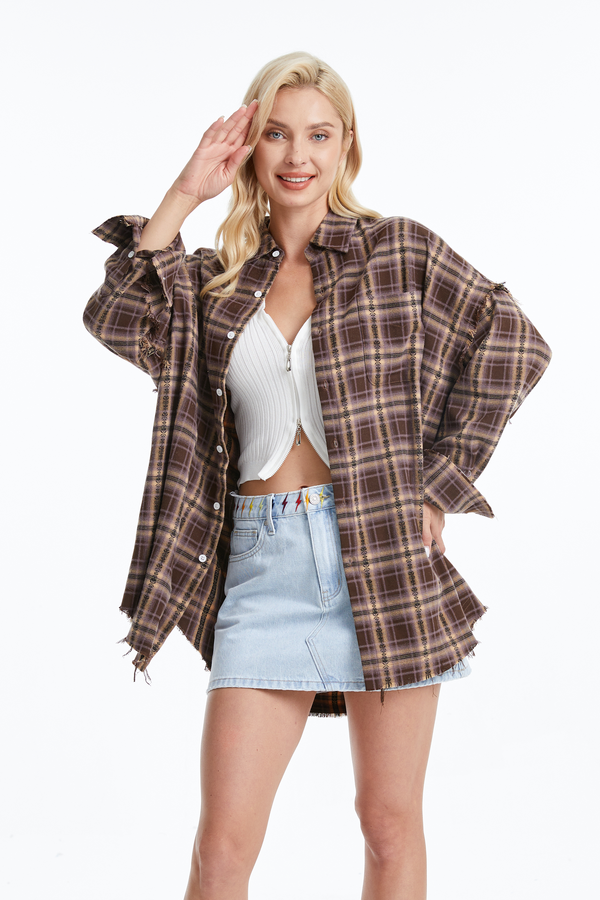 Women's Ragged Long Sleeve Loose Shirt-Shirts-BAYEAS