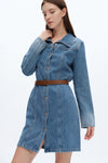 Denim Mini Dress With Long Sleeves-Dresses-BAYEAS