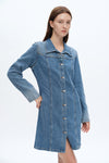 Denim Mini Dress With Long Sleeves-Dresses-BAYEAS