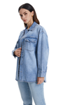 Oversized Denim Shirt Jacket with Faded Wash-Jackets-BAYEAS