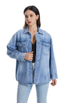 Oversized Denim Shirt Jacket with Faded Wash-Jackets-BAYEAS