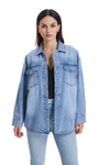 Oversized Denim Shirt Jacket with Faded Wash-Jackets-BAYEAS
