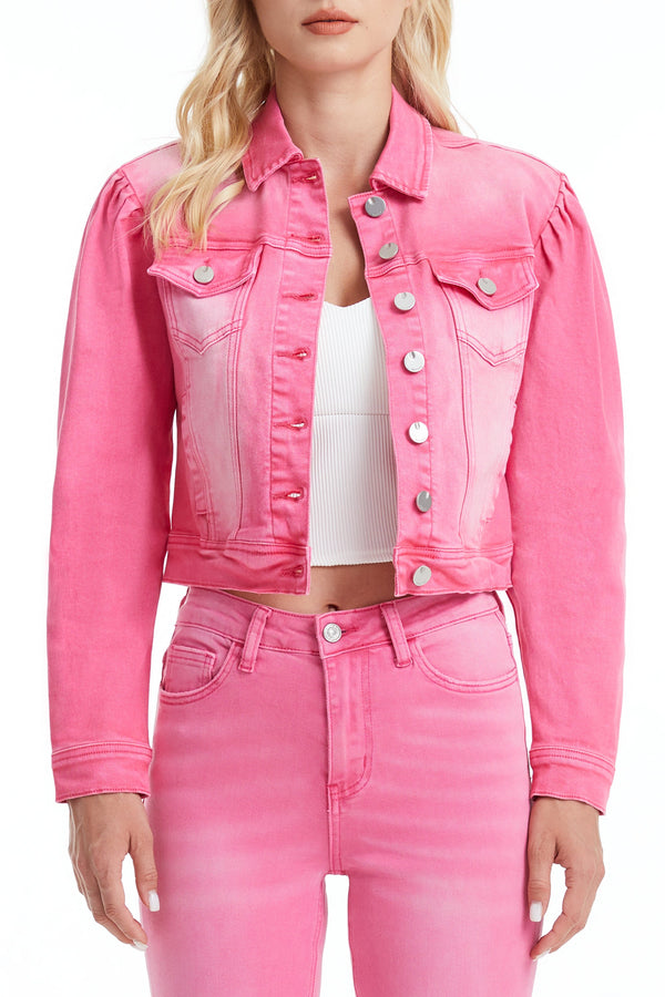 Puffy Sleeve Denim Jacket-Jackets-BAYEAS