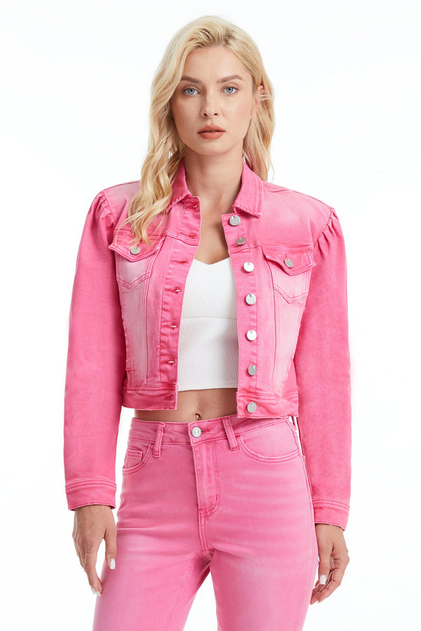 Puffy Sleeve Denim Jacket-Jackets-BAYEAS