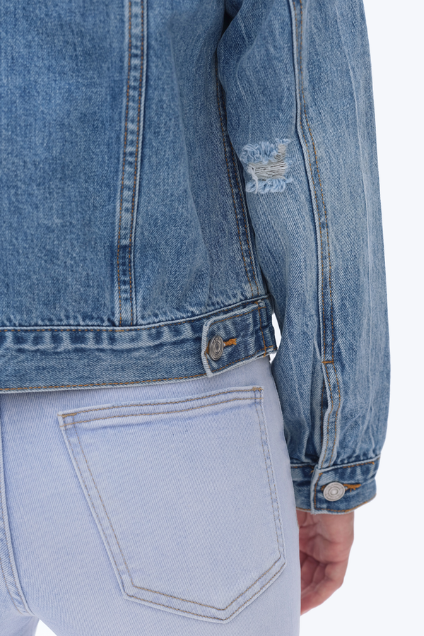 Ripped Denim Jacket-Jackets-BAYEAS