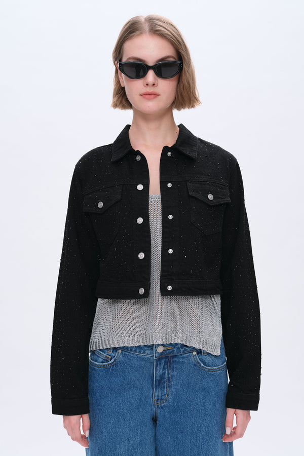 Alice Denim Jacket With Rhinestones-Jackets-BAYEAS