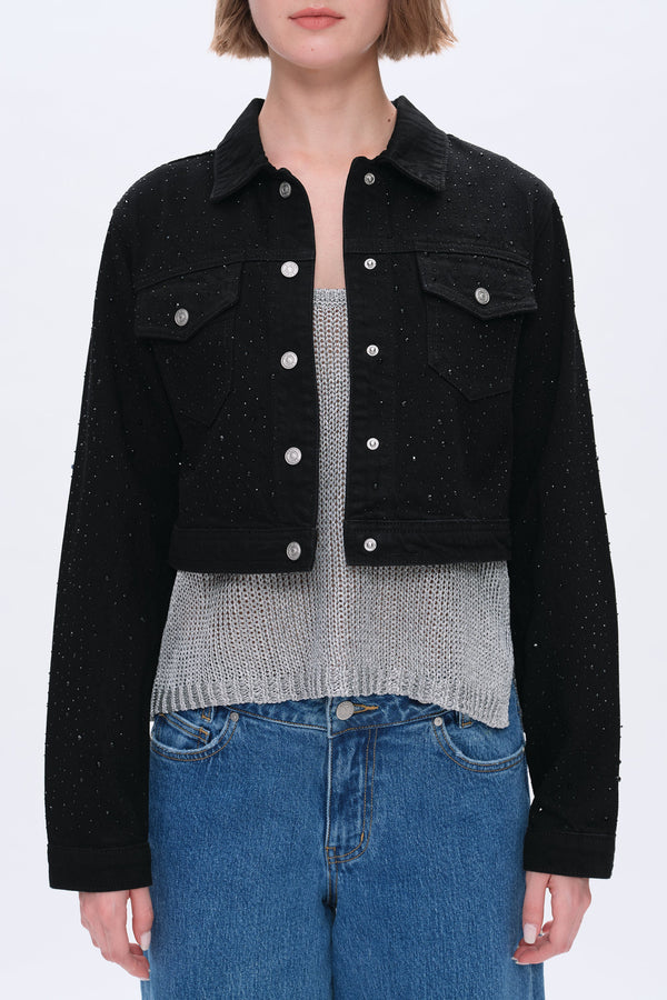 Alice Denim Jacket With Rhinestones-Jackets-BAYEAS
