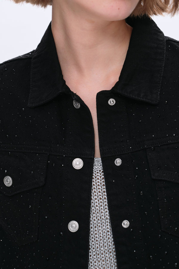 Alice Denim Jacket With Rhinestones-Jackets-BAYEAS