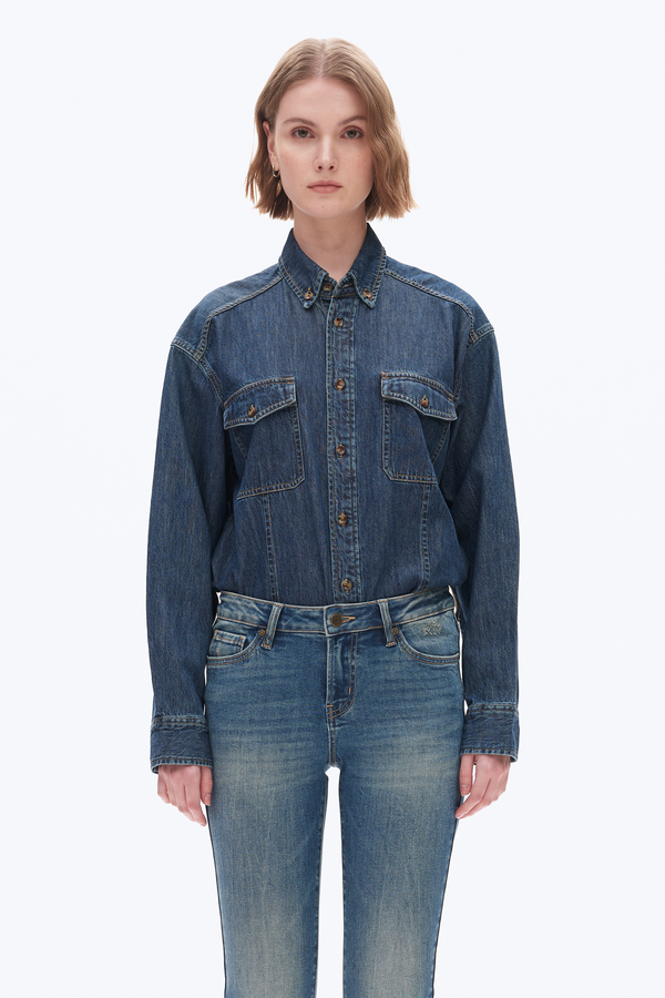 Womens Oversized Denim Shirt-Shirts-BAYEAS