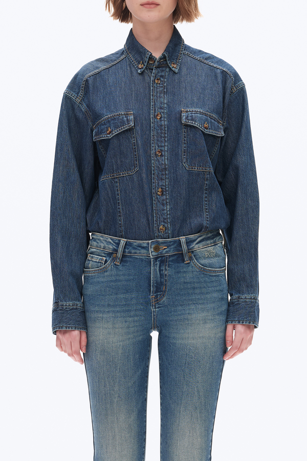 Womens Oversized Denim Shirt-Shirts-BAYEAS