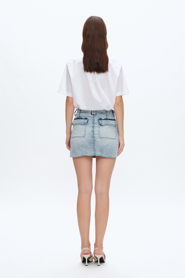 Short Denim Skirt With Pockets-Skirts-BAYEAS