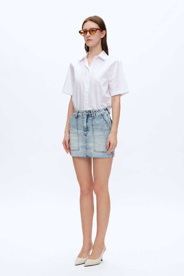 Short Denim Skirt With Pockets-Skirts-BAYEAS