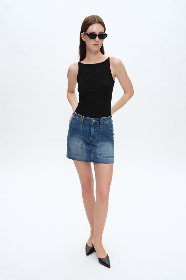 Short Denim Skirt With Pockets-Skirts-BAYEAS