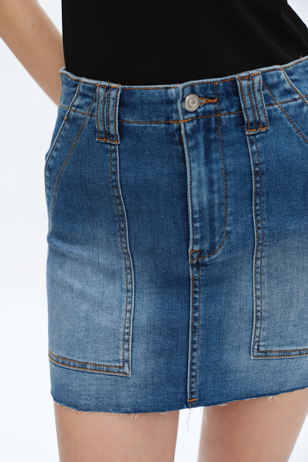 Short Denim Skirt With Pockets-Skirts-BAYEAS