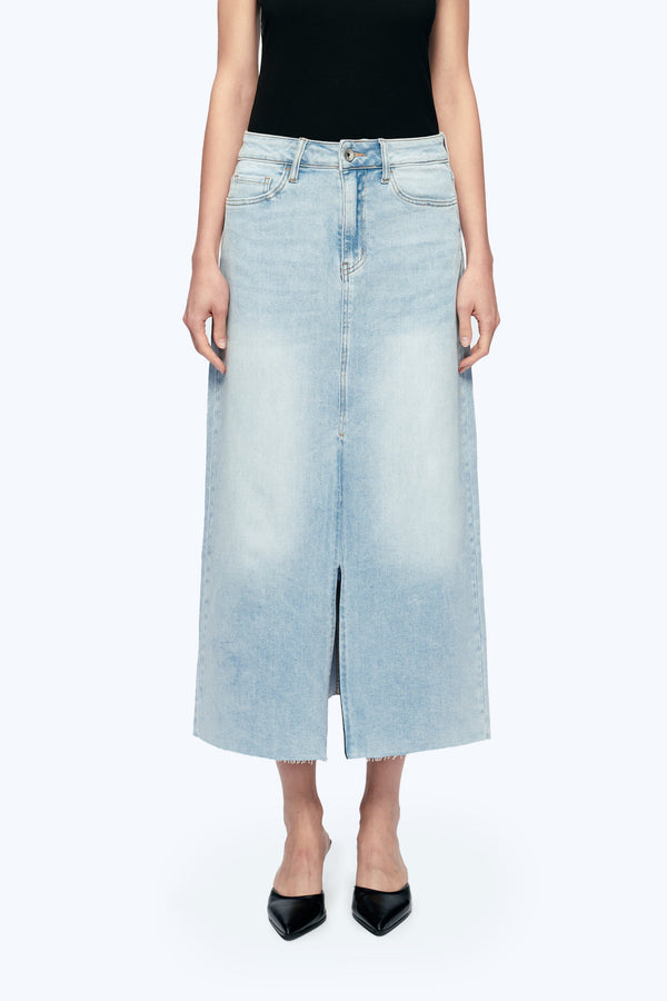 Slit Hem Midi Denim Skirt-Skirts-BAYEAS