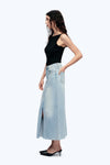 Slit Hem Midi Denim Skirt-Skirts-BAYEAS