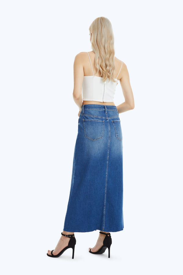 Slit Hem Midi Denim Skirt-Skirts-BAYEAS