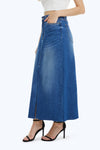 Slit Hem Midi Denim Skirt-Skirts-BAYEAS
