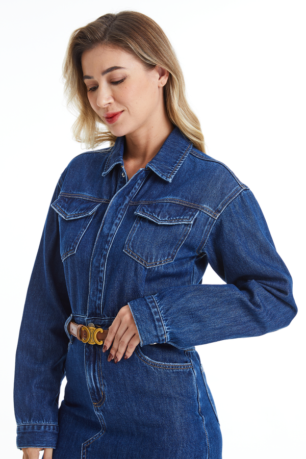 The Resa Denim Shirt Dress-Dresses-BAYEAS