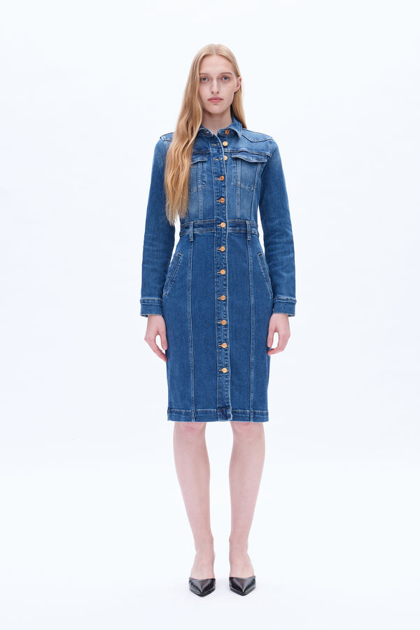 Andrea Denim Shirt Dress Long Sleeve-Dresses-BAYEAS