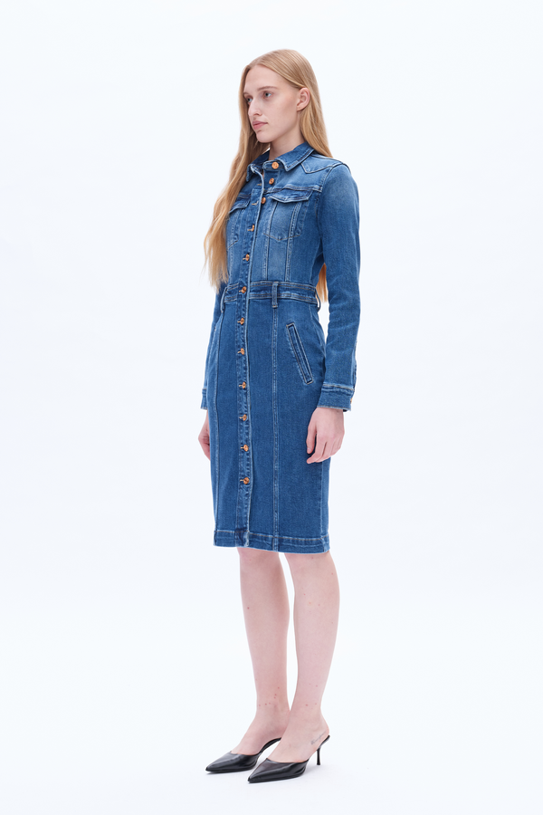 Andrea Denim Shirt Dress Long Sleeve-Dresses-BAYEAS