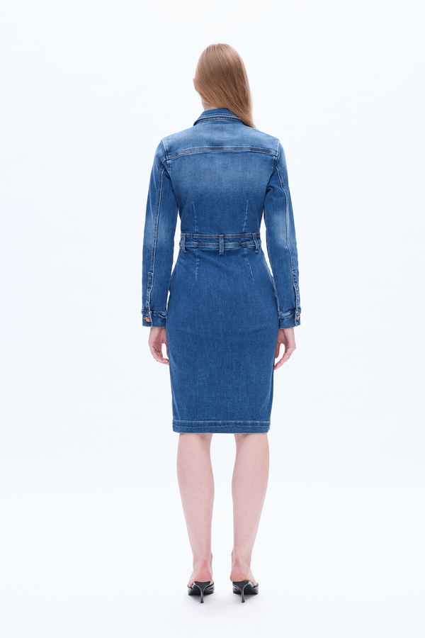 Andrea Denim Shirt Dress Long Sleeve-Dresses-BAYEAS