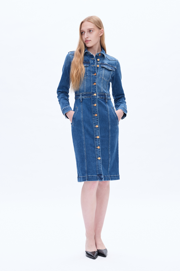 Andrea Denim Shirt Dress Long Sleeve-Dresses-BAYEAS