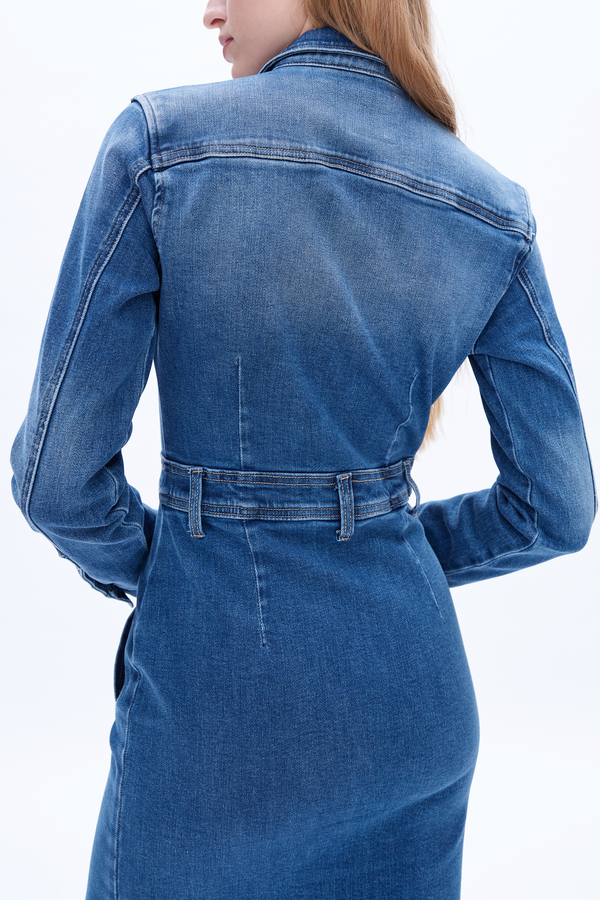 Andrea Denim Shirt Dress Long Sleeve-Dresses-BAYEAS