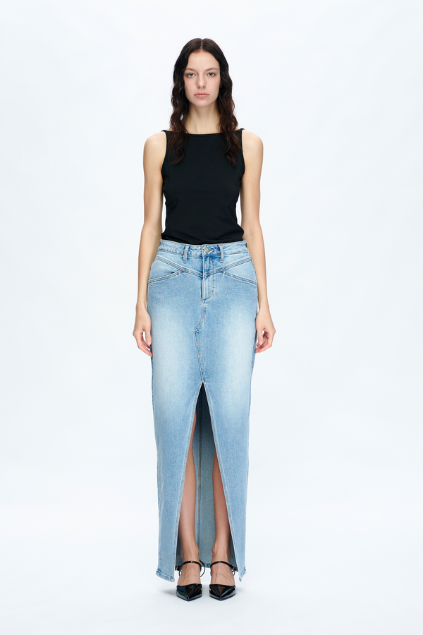Lauren Slit Maxi Denim Skirt-Skirts-BAYEAS
