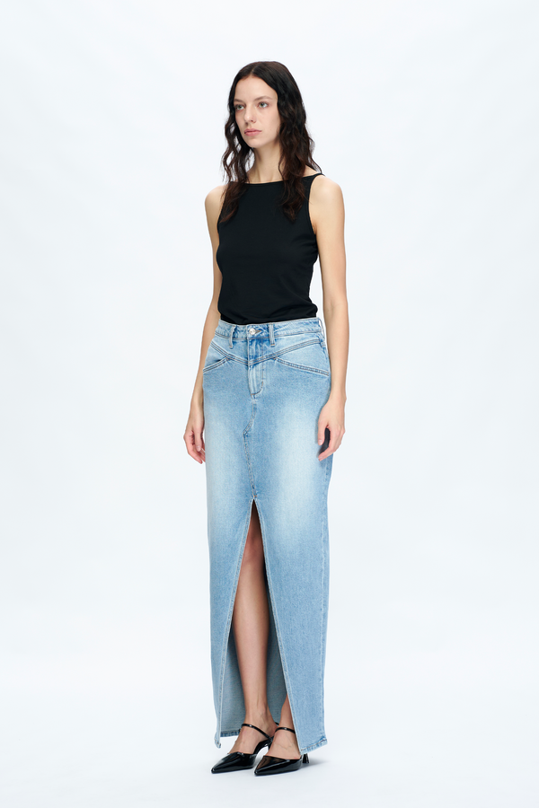 Lauren Slit Maxi Denim Skirt-Skirts-BAYEAS