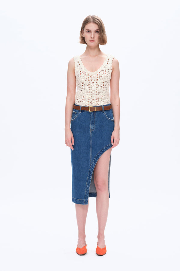 Slanted Skirt with High Side Slit-Skirts-BAYEAS