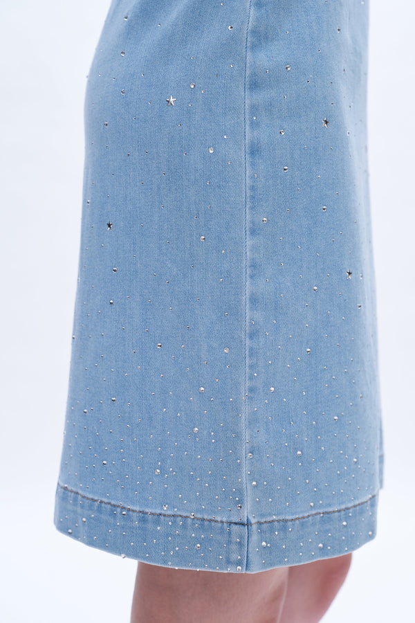 Rhinestone Denim Midi Dress-Dresses-BAYEAS
