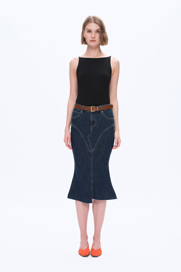 Erin Mid Rise Fishtail Denim Skirt-Skirts-BAYEAS