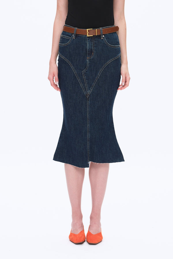 Erin Mid Rise Fishtail Denim Skirt-Skirts-BAYEAS