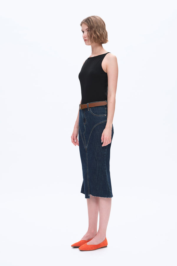 Erin Mid Rise Fishtail Denim Skirt-Skirts-BAYEAS