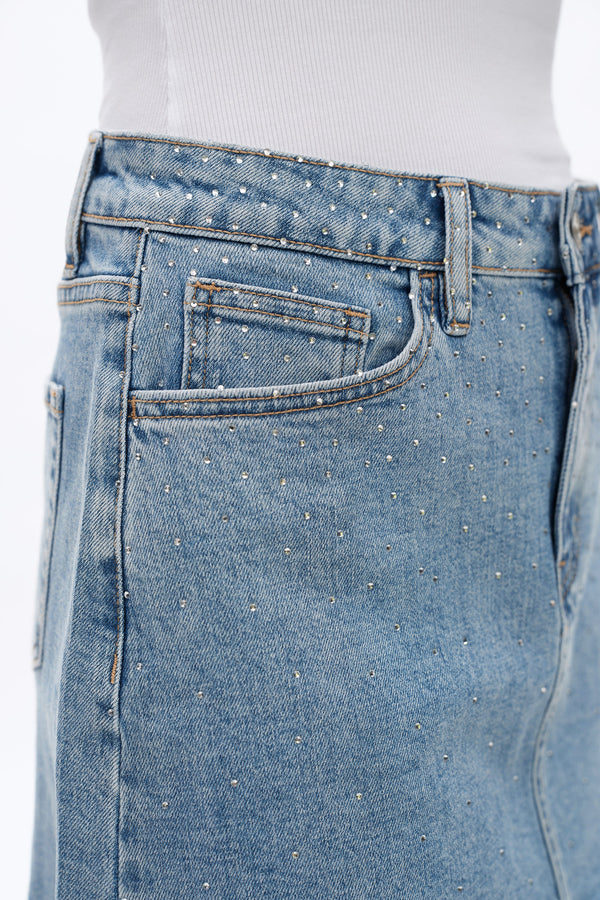 Rhinestones Denim Skirt-Skirts-BAYEAS