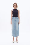 Front Slit Midi Denim Skirt-Skirts-BAYEAS