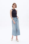 Front Slit Midi Denim Skirt-Skirts-BAYEAS