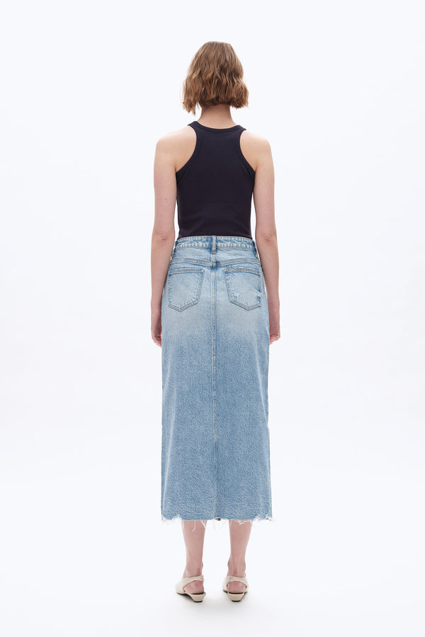 Front Slit Midi Denim Skirt-Skirts-BAYEAS