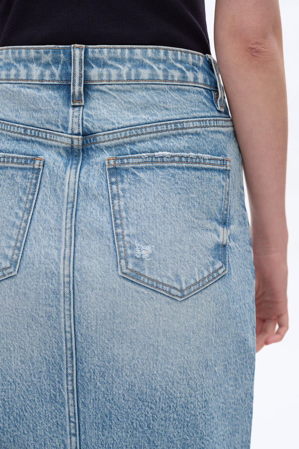 Front Slit Midi Denim Skirt-Skirts-BAYEAS