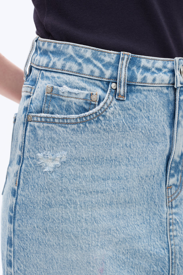 Front Slit Midi Denim Skirt-Skirts-BAYEAS