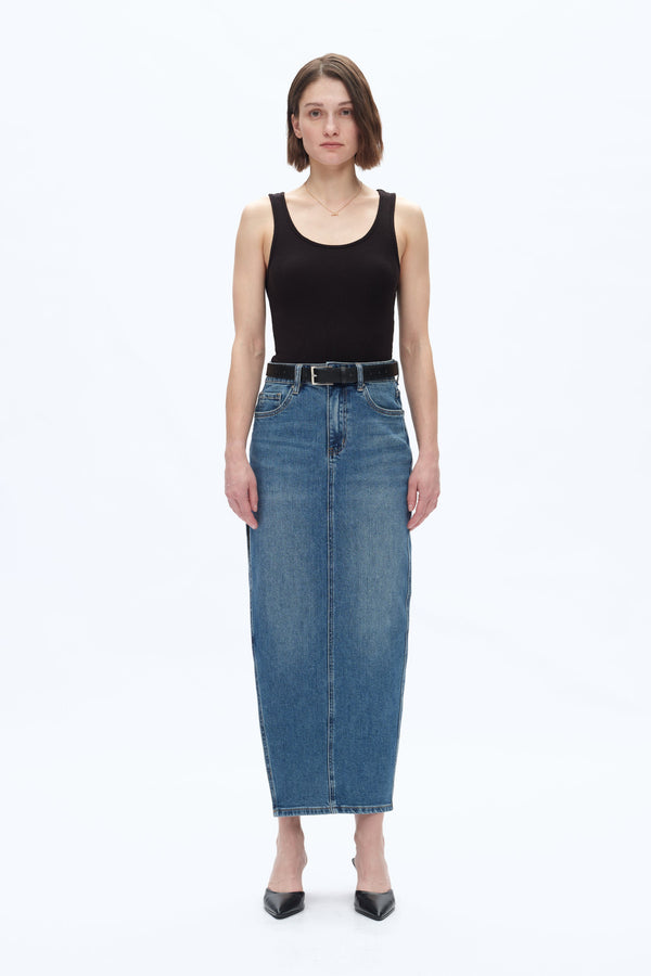 Denim Skirts With Side Slit-Skirts-BAYEAS