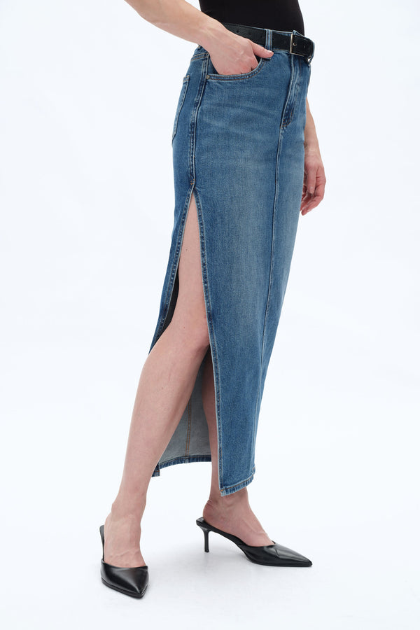 Denim Skirts With Side Slit-Skirts-BAYEAS