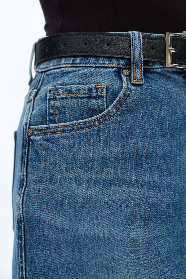 Denim Skirts With Side Slit-Skirts-BAYEAS